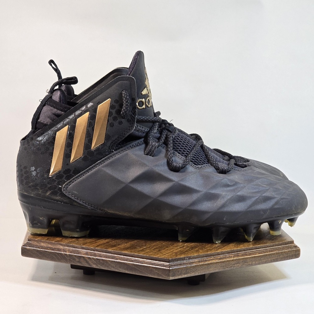 Adidas Football Cleats Mens Size 9.5 Black Gold Mid Cut Molded Studs‎ CG4260